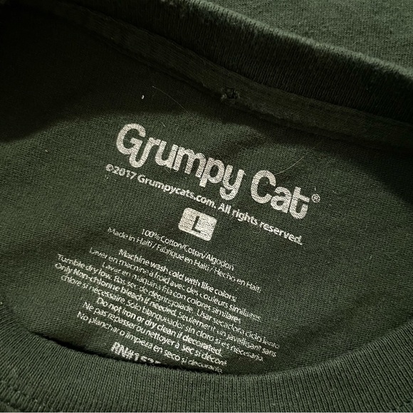 Grumpy Cat in Sleigh Have A Very Grumpy Christmas Green T Shirt Tee L Santa Hat - Picture 4 of 4